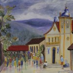 Releitura por Afonsina Bitarello da Obra "Encontro de domingo)" da Artista Plástica Lourdes Siqueira (òleo s/tela).