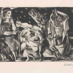 Água-forte sobre papel texturizado de Montval "Minotauro Cego Guiado por uma Menina na Noite" (Suíte Vollard 97) (1934), de Pablo Ruiz Picasso (1881-1973), medindo 24,7 cm x 34,7 cm e pertence à coleção do Museu Nacional Centro de Arte Rainha Sofia, em Madri.